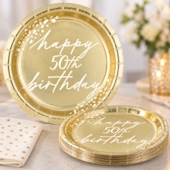 Gold Metallic 50th Birthday Dessert Plates - 8 PK